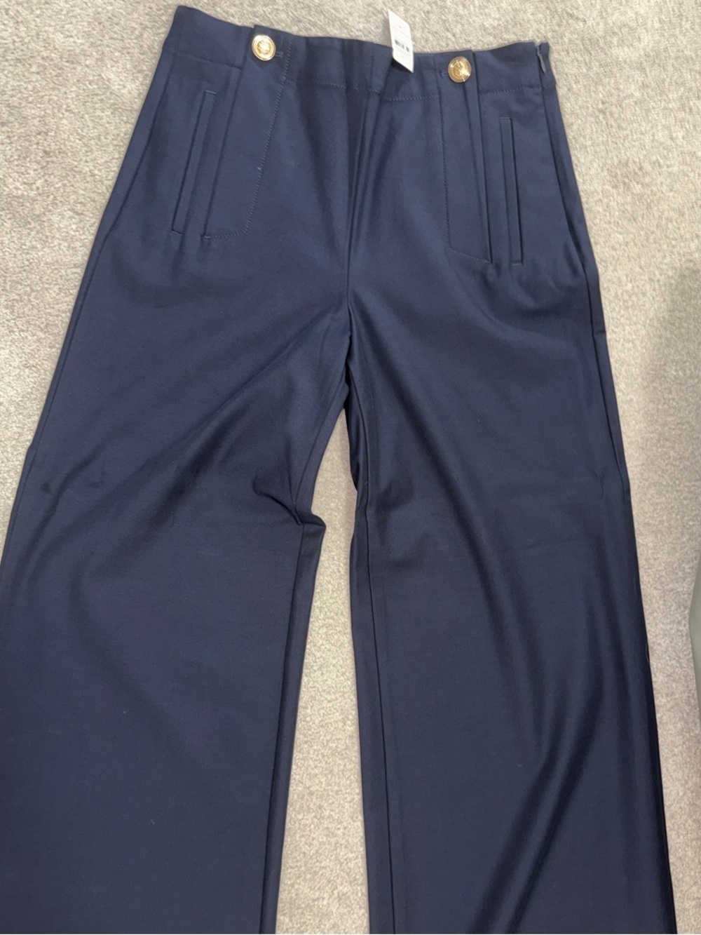 Ann Taylor NWT Tailored Wide-Leg Navy Pants with Gold Button Accent